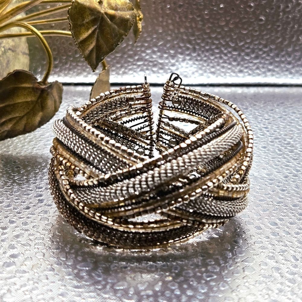 "5/$25" Smokey Gold Brass Colored Crossover Braided Wide Statement Cuff Bracelet